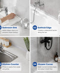 Crystal Clear Self Adhesive Waterproof Tape For Heavy Duty Sealing Bathtub Shower And Kitchen Sink With Invisible Finish That Never Yellow And Stays Put On Wall Corners For Easy Home Repairs used on bathroom sink, bathtub, kitchen counter, and shower corner.