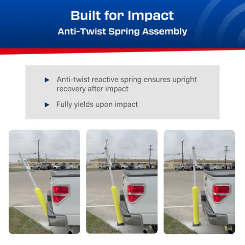 Heavy Duty Handicap Parking Sign Post With Self Righting Spring Hella Durable Aluminum Build handles minor collisions, demonstrating anti-twist spring.