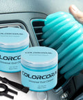 Two Pack Car Cleaning Gel Universal Dust Cleaner for Car Vents Keyboards Cameras Slime Putty Cleaning Kit shown in use