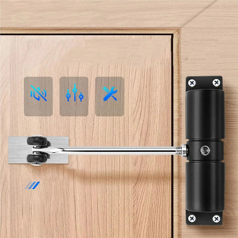 Automatic Door Closer Quiet Aluminum Alloy Self Closing Mechanism Spring installed on wooden door