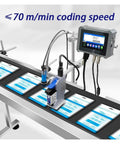 Heavy Duty Industrial Inkjet Printer With 4.3 Inch Touchscreen printing labels at adjustable pace on a factory conveyor.