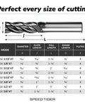 One Eighth Inch Carbide Square End Mill Set With Four Flutes For Alloy Steels Hardened Steels Aluminum Copper Cast Iron Stainless Steel AlTiN Coated CNC Router Bits 5 Pc Heavy Duty Shop Grade Milling Bits size chart with dimensions and flute details