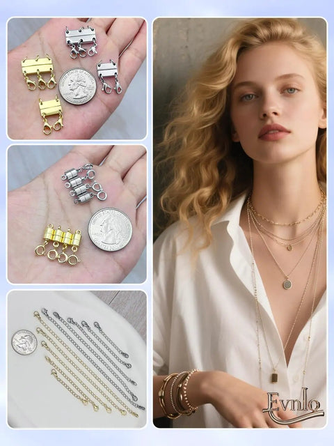 All-In-One Necklace Extender And Magnetic Clasp Set For Layering, Gold And Silver Styles With Chain Extenders And Necklace Separators