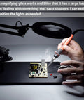 5X Magnifying Glass With Light And Stand 2 In 1 Stepless Dimmable LED Magnifier Lamp in use for precision repair work