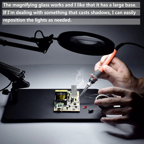 5X Magnifying Glass With Light And Stand 2 In 1 Stepless Dimmable LED Magnifier Lamp in use for precision repair work