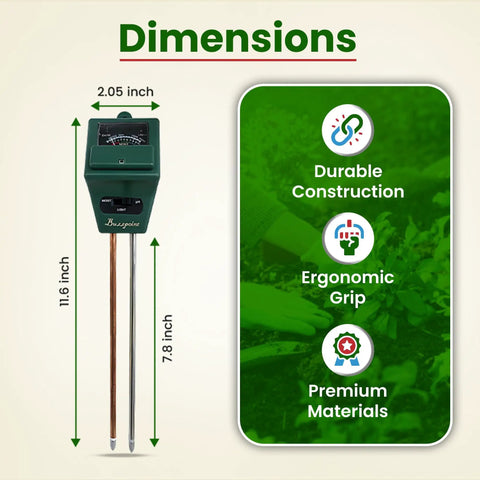 All In One Soil Tester For Moisture pH And Light With Battery Free Analog Meter And Stainless Steel Probe For Indoor And Outdoor Gardening And Lawn Care No Guesswork, 11.6 inch