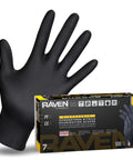 Front view of Raven Classic powder-free nitrile disposable gloves, 7 mil, black; box of 100.