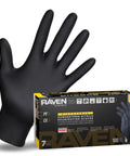 Powder Free Black Nitrile Exam Gloves 7 Mil Large Durable Chemical Resistant Medical Grade Gloves box and a glove