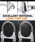 Beefy Heavy Duty Exhaust Clamp Set Four Pack Fits Two And A Quarter Inch OD Pipes U Bolt Saddle Design Muffler Connector Galvanized Iron Built To Last In Harsh Weather And Tough Road Conditions, showing two galvanized clamps with U bolt design.