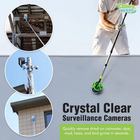 Amazon camera cleaning wand with telescoping pole and green microfiber pad for outdoor surveillance cameras