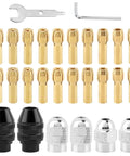 28 Piece Drill Chuck Collet Set For Dremel Rotary Tools 1/32 To 1/8 Inch Replacement 4486 Keyless Chucks, brass collets, wrench.