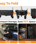 70 Inch Extender Collapsible Wagon With Extended Tailgate for storage in trunk or indoors, foldable for compact space