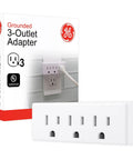 Three Outlet Wall Tap Power Extender For Home And Office Grounded 3 Prong Indoor Rated UL Listed Adapter Space Saving Horizontal Design