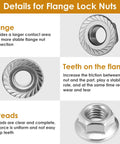 Detailed view of Built Tough 105 Piece Serrated Flange Hex Lock Nut Assortment Kit in rust resistant 304 stainless steel.