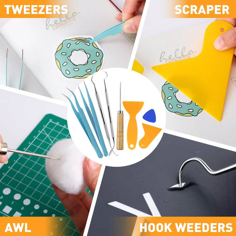 All In One Vinyl Weeding Toolkit For DIY Crafters, 33-Piece Set With Tweezers, Awl, Hook Weeders, and Scraper for Precise Crafting