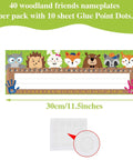 Kid Friendly Desk Labels Pack, 40 Reusable Woodland Themed Name Plates With Alphabet And Numbers, Glue Dots Included, 11.5x4 Inch Classroom Tags