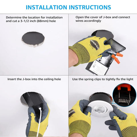 Installation steps for Gimbal 3 Inch LED Recessed Light With Junction Box Swivel Eyeball Downlight Dimmable 90 Plus CRI
