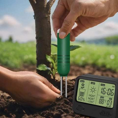 4 In 1 Wireless Soil Tester With Moisture Meter, Thermometer, Sunlight And Time Display, Includes PH Paper, Waterproof Plant Sensor