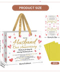 Anniversary Gift Bag For Hubby With Greeting Card And 3 Tissue Paper Romantic Heart Theme Wrap Bag For Men, size details included.