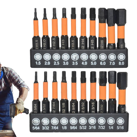 Versatile 20-piece Allen Wrench Bit Set Featuring S2 Steel Metric And Inch Hex Drill Kit For Heavy Duty Fastener Work, Perfect For Pro Mechanics Hitting All Your DIY Projects Without Hassle Or Fumbling With Multiple Tools. Metric and inch hex bits in holder