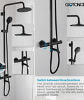 Thermostatic Shower Faucet System With Exposed Plumbing 8 Inch Round Shower Head Wall Mounted 8 Modes ABS Handheld Sprayer Tub Spout