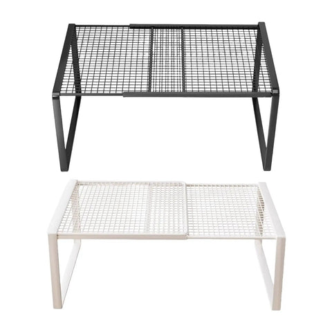 Closet Shelf Organizer Metal Storage Rack, black and white iron frame, space saving solution for home wardrobes