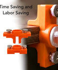 Super Straight Up Adjustable Wood Glue Applicator That Slips Right Past The Hassle For Even Coverage On Any Woodworking Job With Reliable Flow And Right On The Money Results, showing orange applicator clips on wood.