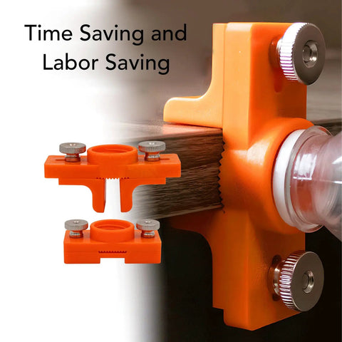 Super Straight Up Adjustable Wood Glue Applicator That Slips Right Past The Hassle For Even Coverage On Any Woodworking Job With Reliable Flow And Right On The Money Results, showing orange applicator clips on wood.