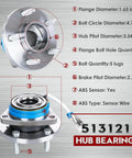 Front wheel hub & bearing assembly pair (2) sealed bearing replacement fits 2000-2011 Impala, 2000-2007 Monte Carlo, featuring specs 513121