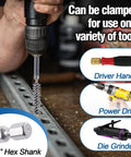 Eighteen Piece Wire Bore Brush Set With Quarter Inch Hex Shank For Power Drill Six Sizes From Eight To Nineteen Millimeters in use