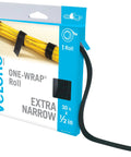 Box of Extra Narrow Self Gripping Cable Straps Half Inch By Thirty Feet Roll with black tape visible.