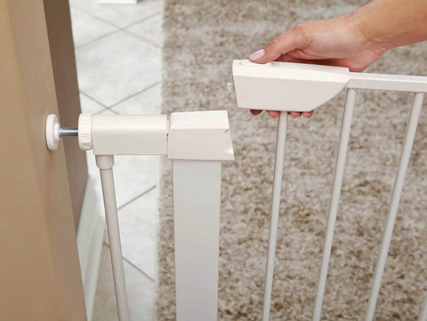 Walk Through Dog Gate For Doorways And Hallways, Adjustable From 29 To 38 Inches Wide, pressure mounted installation detail