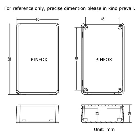 Five Pack Black ABS Plastic Project Box Sturdy Electronics Enclosure Rock Solid Junction Case Perfect For Tinkerers Circuits dimensions diagram