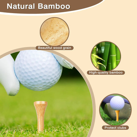 Natural Bamboo Golf Tees 200 Pack With 2-3/4 Inch And 3-1/4 Inch Sizes reducing friction for straighter drives