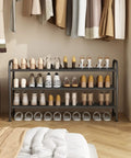 Three Tier Shoe Rack Storage Organizer with Wide Metal Shelf in Closet Holding Up To 18 Pairs of Shoes, Black Finish, Extra Bottom Layer