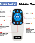 Foxvee Remote Controlled Motorized Turntable remote control displaying 4 rotation modes, sleek design for easy operation.