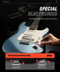 Close-up of 39 Inch Beginner Electric Guitar Kit With Korea Made HSS Pickup And Coil Split in Metallic Ice Blue, highlighting controls.