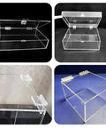 16 Pcs Self Adhesive Clear Acrylic Hinges 35x25mm Small Hinges on glass containers used for DIY crafts and aquarium lids.