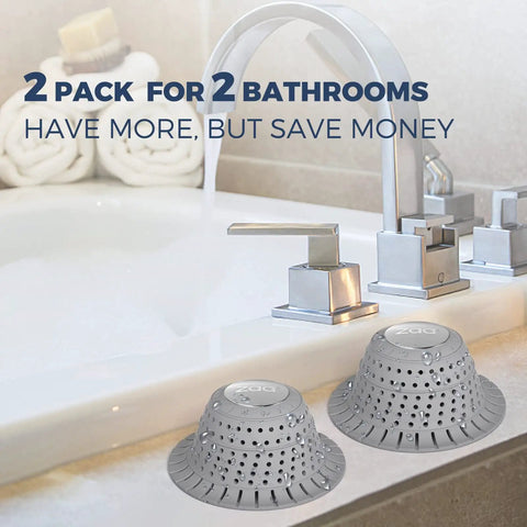 Silicone Collapsible Bathtub Drain Hair Catcher And Protector For Pop Up And Regular Drains, gray, 2 pack next to sink faucet