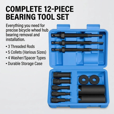 Top Quality Steel Heavy Duty Bike Bearing Puller Kit Comes With 12 Piece Motorcycle Inner Bearing Removal Tools For Auto Vehicle Maintenance And Garage Repair Hard Working Mechanics And Busy Weekenders Who Want Sick Performance On Open Road. 12-piece bike bearing tool set in blue case