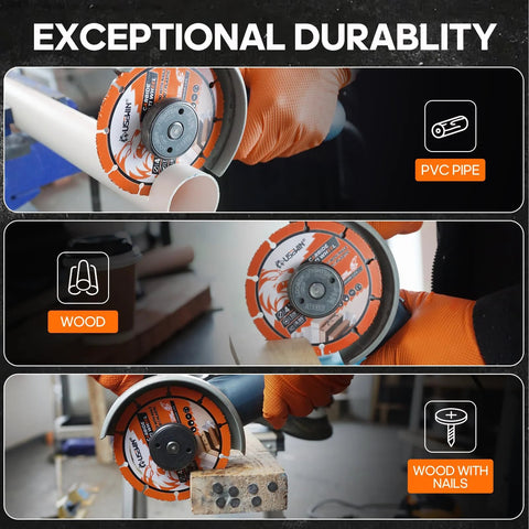 2-pack 4-1/2 inch carbide cut-off wheels for angle grinder; wood, plastic, fiberboard, nails; cuts PVC pipe.