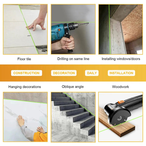4D Self Leveling Laser Level With Bright Green Cross Line, 360 Degree Rotating Base, Auto Level Alerts, Manual Mode For Pro-Grade DIY Alignment on tile and stairs