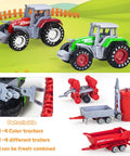 4 Pack Farm Tractor Toys With Trailers Die Cast Tractors And Trucks Set For Kids Ages 3 4 5 6 7 8 Detachable Alloy Farm Vehicles Birthday Gift And Cake Toppers on grass with colorful tractors and detachable trailers.