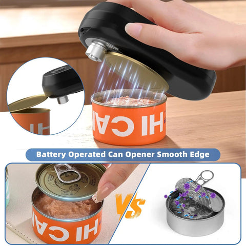 One Touch Automatic Electric Can Opener For Seniors And Arthritis Sufferers demonstrating hands-free operation on can.