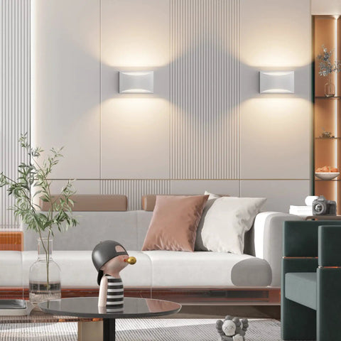 Aluminum Modern Indoor LED Wall Sconce Up And Down Mount Light for living room, warm ambient illumination, paintable white finish