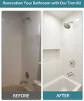 Before and after bathroom renovation with 9 Setting Bathtub Faucet Trim Kit For Chateau Valve, brushed nickel finish.