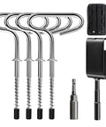 Go To Ice Shelter Anchor Kit For Ice Fishing Setup With Drill Adapter And 4 Ice Anchor Pegs 8 Inch shown with accessories