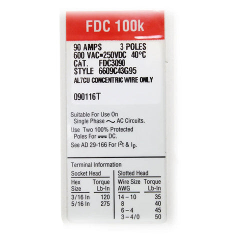 Heavy Duty Three Pole Circuit Breaker Built Like A Tank With Rock Solid 30 Amp Panel Replacement And Game Changing Overload Protection For No Sweat Home Power Upgrades, detailed specifications label showing 90 amps.