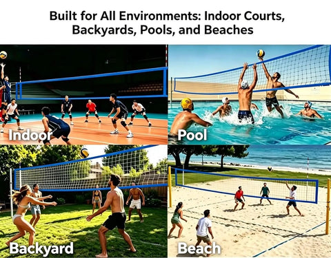 Heavy Duty Outdoor Volleyball Net For Beach And Backyard, Weatherproof And Built To Last, Tough As Nails, Regulation 32x3FT in use