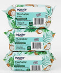 Coconut Flushable Wipes 3 Pack 96 Wipes Per Pack Gentle Soft Plant Based Fibers Hypoallergenic Free From Alcohol Parabens Phenoxyethanol Scented Fresh For Everyday Refreshing On The Go. 3-pack of 96-wipe coconut flushable wipes